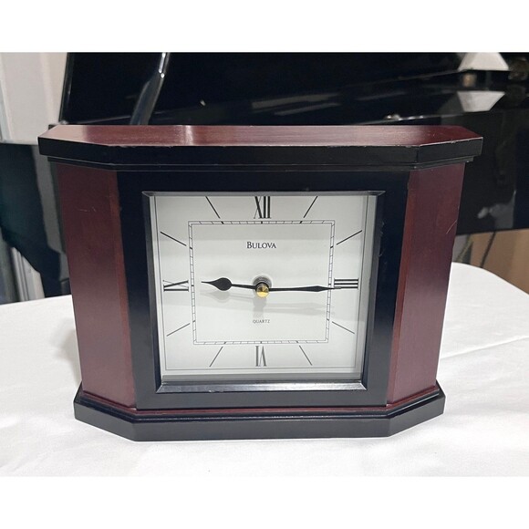 Bulova Other - Bulova Holyoke B1881 Wood Quartz Mantel Clock Cherry Black Desk Shelf Table Deco